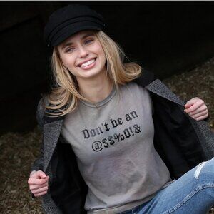 NWT Womens Unsweetened New York Don't Be An Asshole Stone Black T-Shirt Top M *
